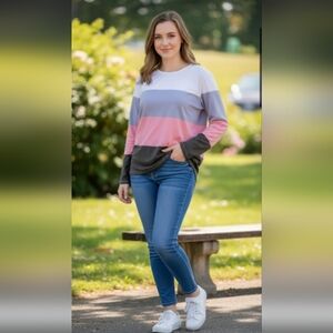 NWOT Large Long-Sleeve Colorblock Top